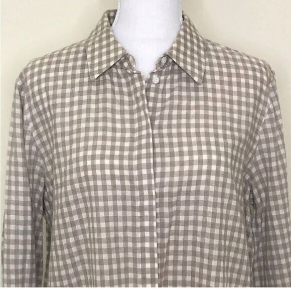 Lafayette 148 linen Button Down Shirt Gingham Plaid Size M - Picture 3 of 10
